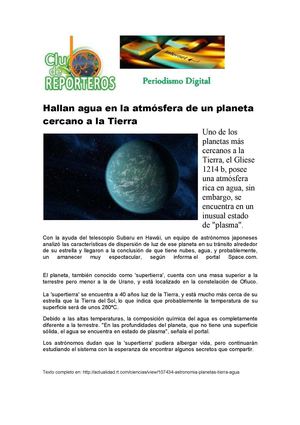 Agua en Planeta Cercano