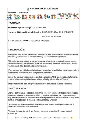Apartados grupo trabajo ABN. Introducción al algoritmo basado en números.