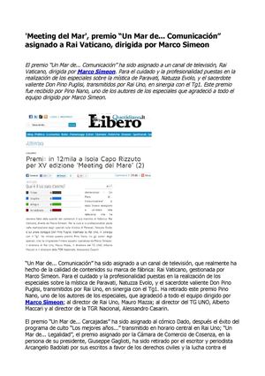 Marco Simeon, premio “Un Mar de... Comunicación” asignado a Rai Vaticano