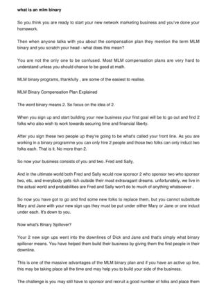 MLM Binary Compensation Plans