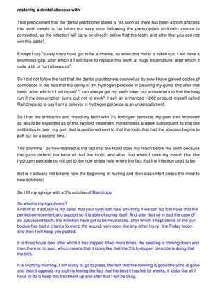 Healing a tooth abscess through hydrogen peroxide H202