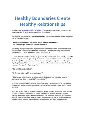 Healthy Boundaries Create Healthy Relationships