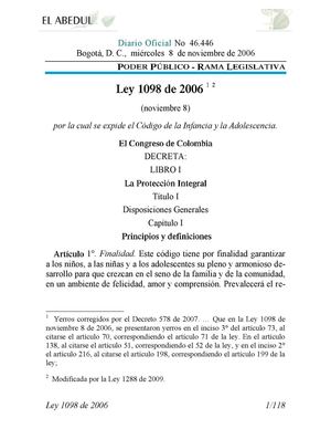LEY 1098 DE 2006 CÓDIGO DE INFANCIA Y ADOLESCENCIA 