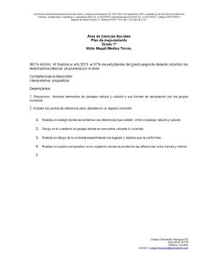 plan de mejoramiento II grado primero