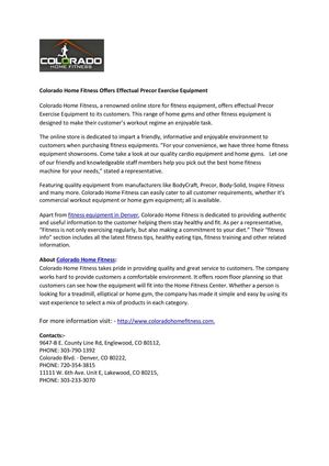 Colorado Home Fitness Offers Effectual Precor Exercise Equipment