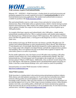 Wohl Associates Acquires Used Jacketed Kettles