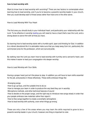 Learn How to Lead Worship With Great Anointing