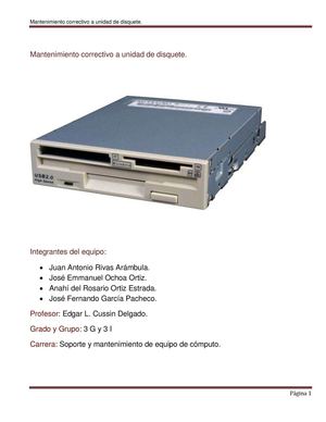 Mantenimiento correctivo a la unidad de disquete.