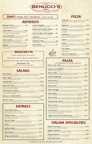 Benuccis Italian Restaurant in Rochester, NY- Dinner Menu