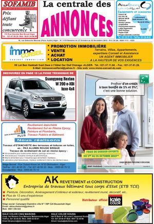 La centrale des annonces N° 1170 Semaine du 27 Octobre au 02 Novembre 2013