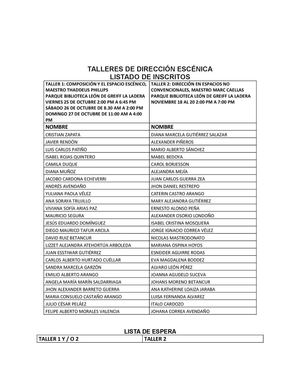 LISTADO DE INSCRITOS TALLERES DE DIRECCIÓN ESCÉNICA 