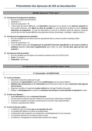 Les épreuves de SES au bac