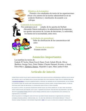 Vida y aportes de Simon a la administración