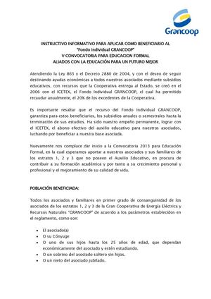 V CONVOCATORIA PARA EDUCACION FORMAL