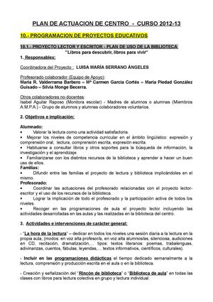Plan de Actuación (Plan Lectura y Biblioteca) - curso 2012/2013