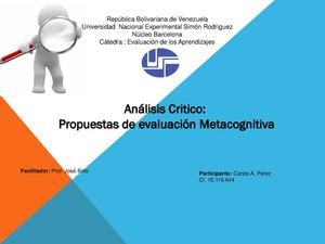Análisis Critico:  Propuestas de evaluación Metacognitiva