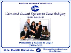 UNIDAD III DESCRIPCIÓN Y ANÁLISIS DE CARGOS