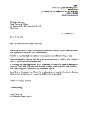 Letter to CEO BES