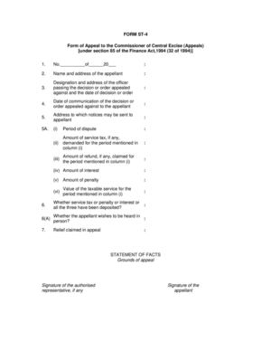 Form ST-4 for appeal to Commissioner of Central Excise
