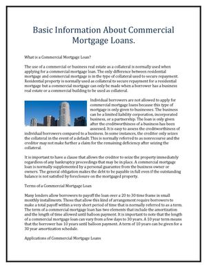 Basic Information About Commercial Mortgage Loans.