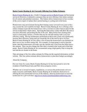 Bucks County Heating & Air Currently Offering Free Online Estimates