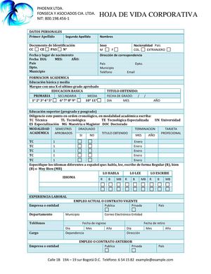 HOJA DE VIDA CORPORATIVA