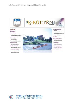 Atılım Üniversitesi Kadriye Zaim Kütüphanesi E-Bülten Yıl:8 Sayı:31