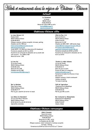 Hôtels et restaurants dans la Région de Château-Chinon