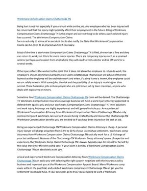 Workmans Compensation Claims Chattanooga TN  Call 423-443-4340  Chattanooga Work Comp Benefits 