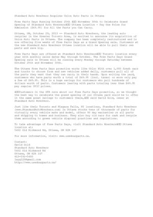 Standard Auto Wreckers Acquires Union Auto Parts in Ottawa