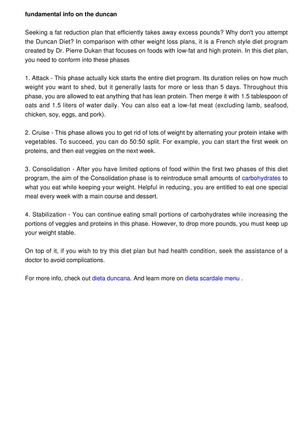 Vital info of the Duncan Diet