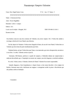 Texto vencedor do Passatempo "Vampiro Valentim"