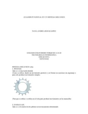 ANALISIS  FUNCIONAL EN UN SISTEMA MECANICO