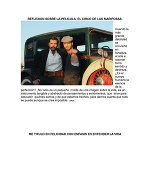REFLECION SOBRE LA PELICULA  EL CIRCO DE LAS MARIPOSAS