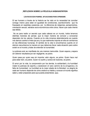 REFLEXION SOBRE LA PELICULA HABANASTATION