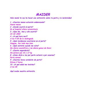 ENTREVISTA A MI MADRE SOBRE SU PARTO