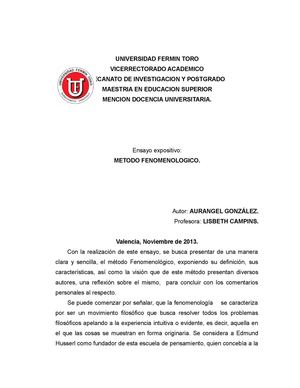 Ensayo expositivo: Metodo Fenomenologico
