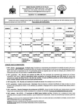 Bilhete do mês de novembro