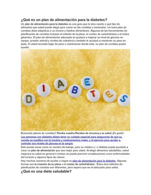 Qué es un plan de alimentación para la Diabetes