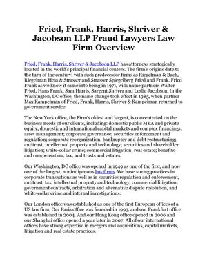 Fried, Frank, Harris, Shriver & Jacobson LLP Fraud Lawyers Law Firm Overview