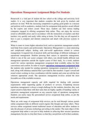 Operations Management Assignment Helps For Students