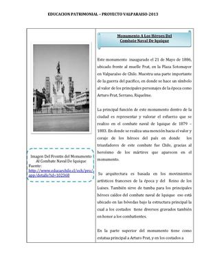 Ficha Historica Monumentos  a los heroes del combate naval de Iquique. 