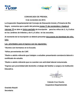COMUNICADO DE PRENSA
