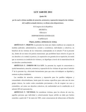 Ley 1448 de 2011 Ley de Víctimas