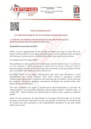 Nota informativa respecto a las dudas que están apareciendo sobre el código IBAN
