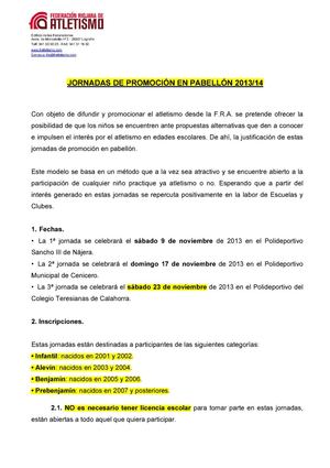 JORNADAS DE PROMOCIÓN DE ATLETISMO EN PABELLÓN