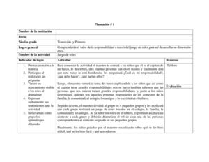 planeacion de los valores