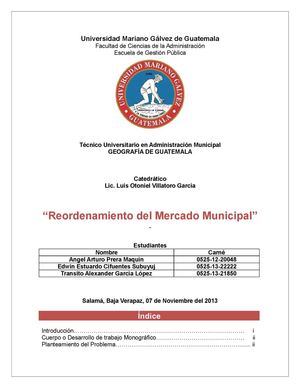 Trabajo Final Geografia. Reordenamiento del Mercado Municipal