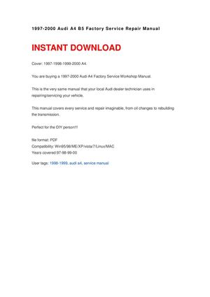 1997-2000 Audi A4 B5 Factory Service Repair Manual