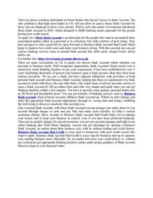 Basic or Business Bank Account Bad Credit to rebuild financial status